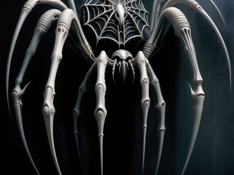 Futuristic Mechanical Spider with Web Design