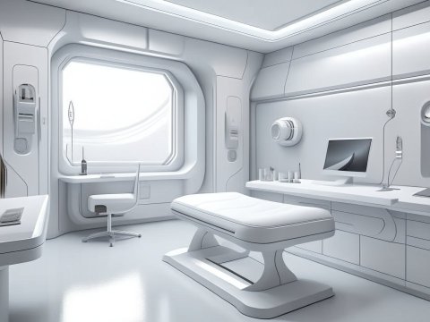 Futuristic Medical Examination Room with Sleek White Design