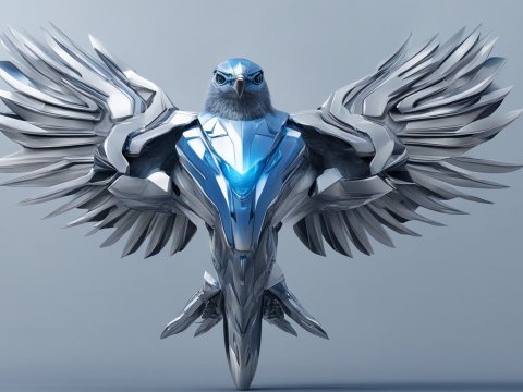 Futuristic Metallic Bird with Outstretched Wings