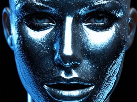 Futuristic Metallic Face with Silver Texture