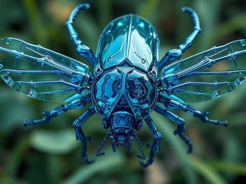 Futuristic Metallic Insect with Transparent Wings