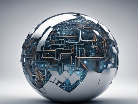 Futuristic Metallic Sphere with Intricate Circuitry