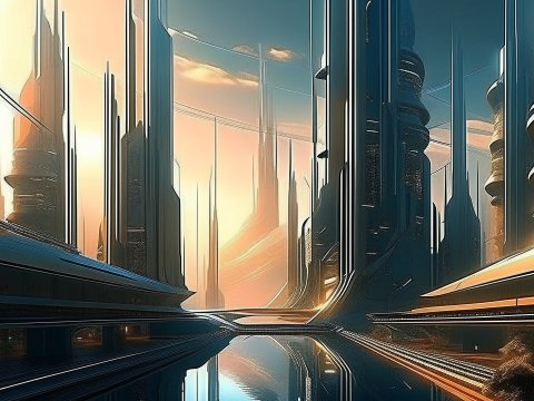 Futuristic Metropolis at Sunrise
