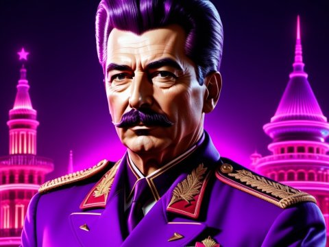 Futuristic Military Leader in Neon Purple Uniform