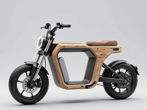 Futuristic Modular Electric Moped with Wooden Frame