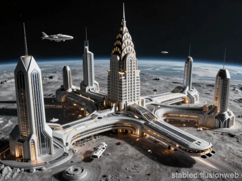 Futuristic Moon Spaceport with Towering Structures