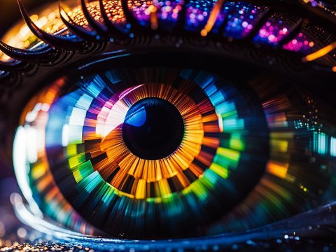 Futuristic Multicolored Cybernetic Eye Close-Up