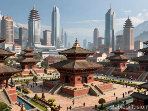 Futuristic Neo Nepali Capital City with Traditional Temples