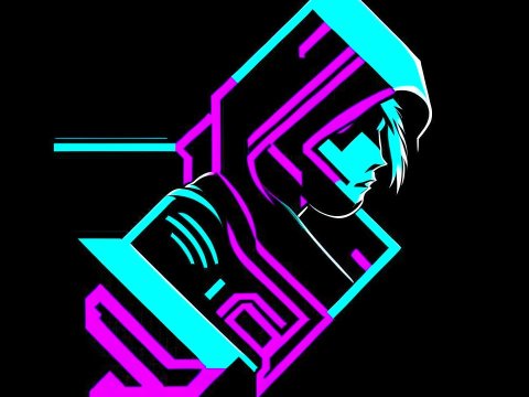 Futuristic Neon Hooded Figure in Cyber Style