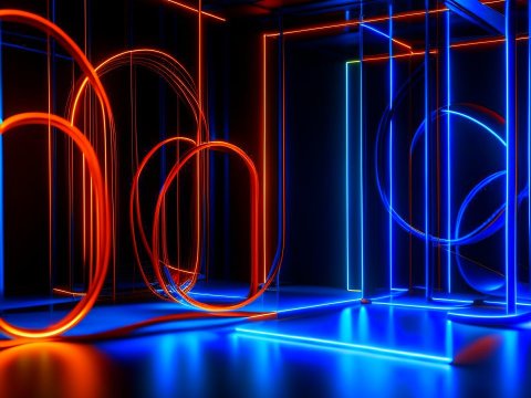 Futuristic Neon Light Trails in Abstract Space
