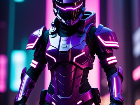 Futuristic Neon-Lit Cyber Armor Suit