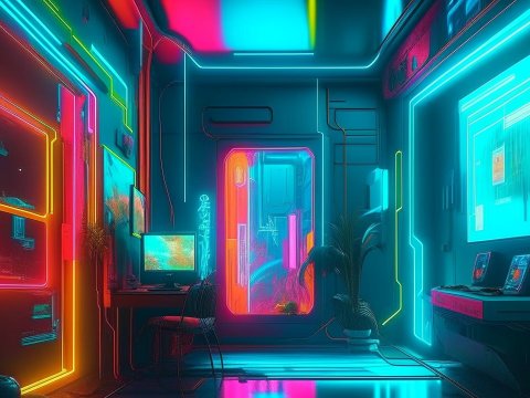 Futuristic Neon-Lit Room Interior