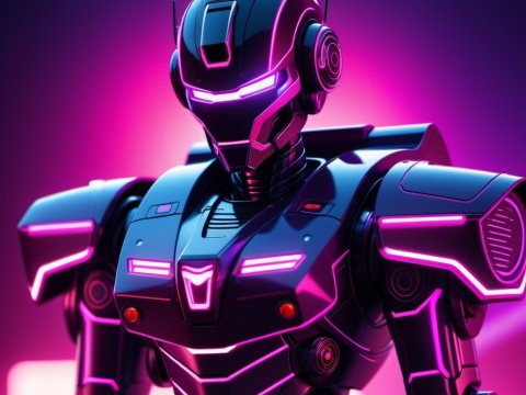 Futuristic Neon Robot with Glowing Purple Accents