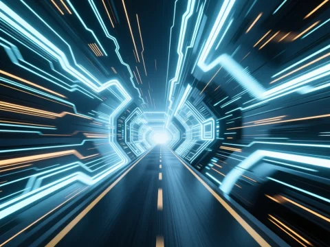 Futuristic Neon Tunnel with Light Trails