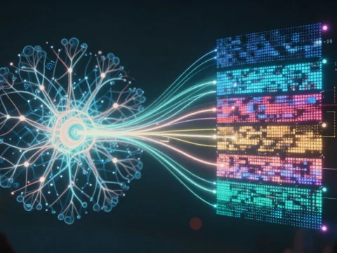 Futuristic Neural Network Data Encoding Visualization