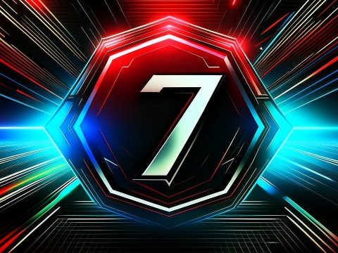 Futuristic Number 7 Emblem with Neon Light Trails