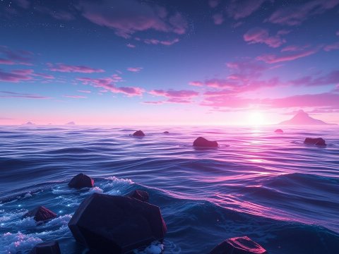 Futuristic Oceanscape at Sunset with Vibrant Colors