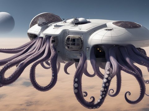 Futuristic Octopus-Inspired Spaceship in Orbit
