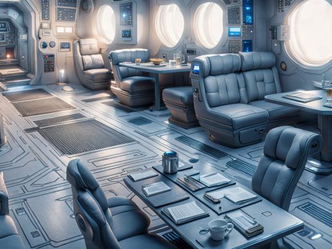 Futuristic Officers' Lounge with Advanced Seating and Controls