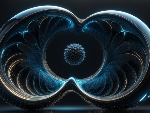 Futuristic Organic 3D Render with Glowing Blue and Gold Accents