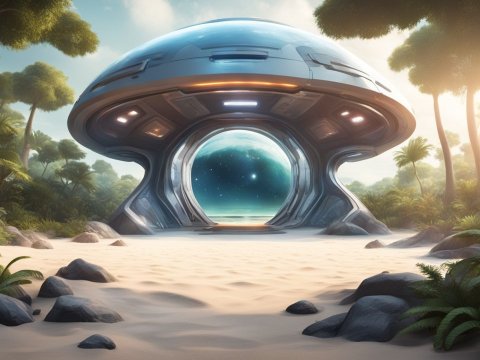 Futuristic Portal Structure in a Lush Forest Clearing