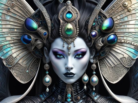 Futuristic Queen with Ornate Metallic Headdress