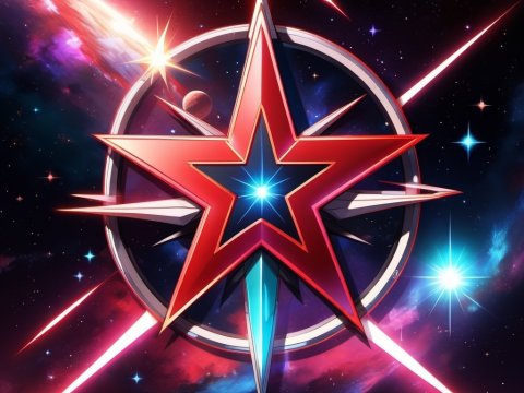 Futuristic Red Star Emblem in Cosmic Space