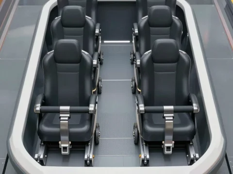 Futuristic Ride Vehicle Interior with Six Black Seats