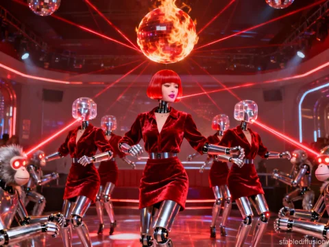 Futuristic Robot Dancers in a Neon-lit Club