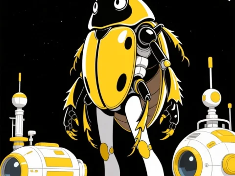 Futuristic Robotic Beetle with Space Satellites