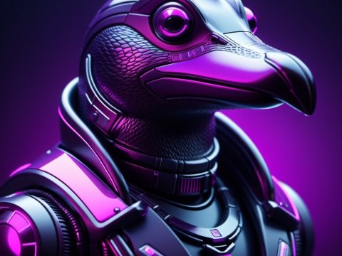 Futuristic Robotic Bird with Neon Purple Highlights