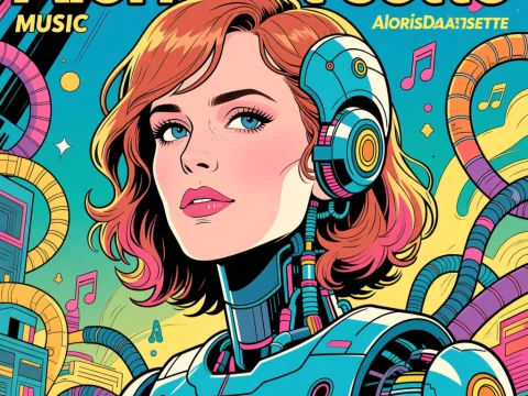 Futuristic Robotic Woman with Music Theme