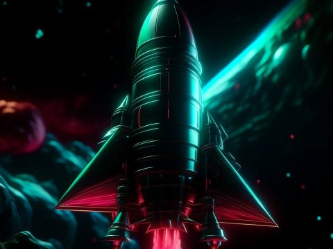 Futuristic Rocket Launch in Neon Space
