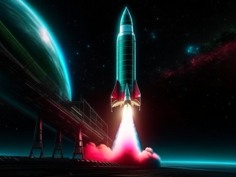 Futuristic Rocket Launch in Outer Space