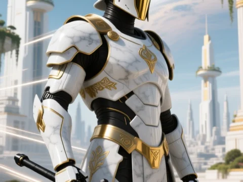 Futuristic Roman Legionary in White and Gold Armor