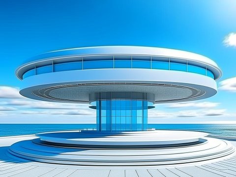 Futuristic Round Base by the Ocean