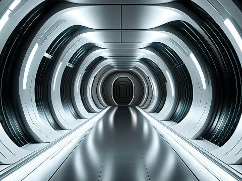 Futuristic Rounded Corridor with Sleek Metallic Design