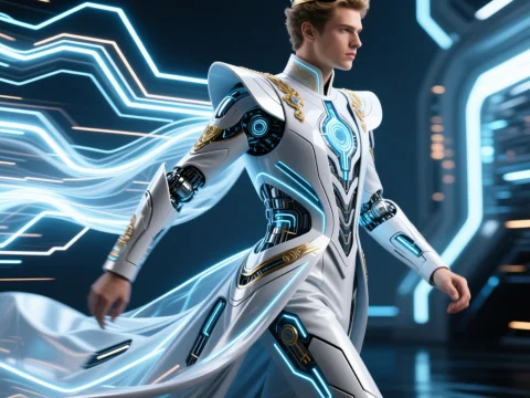 Futuristic Royal Prince in High-Tech Armor with Crown