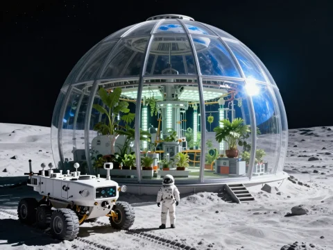 Futuristic Russian Lunar Base with Greenhouse Dome