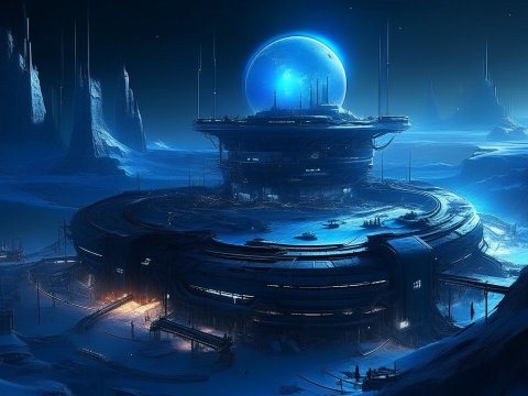 Futuristic Sci-Fi Base Under a Blue Moon