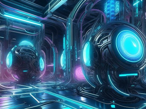 Futuristic Sci-Fi Chamber with Glowing Spherical Machines