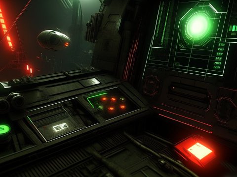 Futuristic Sci-Fi Control Room with Holographic Interface