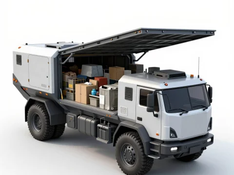 Futuristic Sci-Fi Hover Truck with Cargo Compartment Open