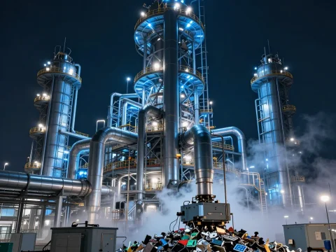 Futuristic Sci-Fi Recycling Facility at Night