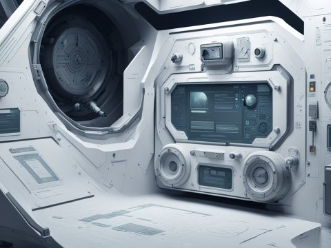 Futuristic Sci-Fi Spacecraft Interior with Control Panels