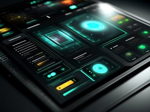 Futuristic Sci-Fi Tablet Interface with Holographic Display