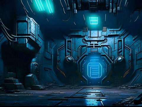 Futuristic Sci-Fi Underground Complex with Neon Blue Lighting