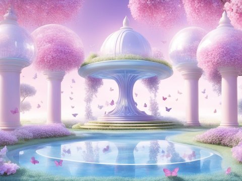Futuristic Secret Garden with Pink Domes and Butterflies