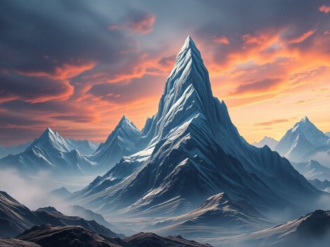 Futuristic Snow-Capped Mountain at Sunset