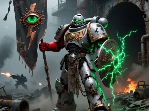 Futuristic Space Marine Bulwark with Electric Shield